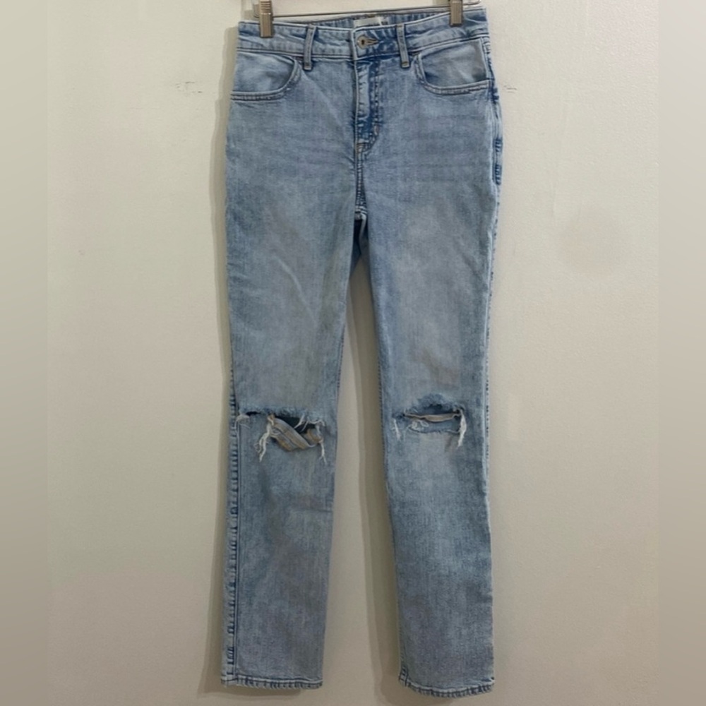 Abercrombie & Fitch Girls High Rise Jeans 15/16 Long Straight Leg Distressed Kid